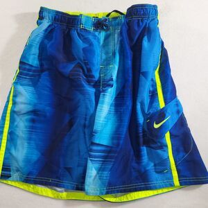 Nike Mens Swim Trunks Blue/yellow Big Swoosh Logo Pockets Size XL